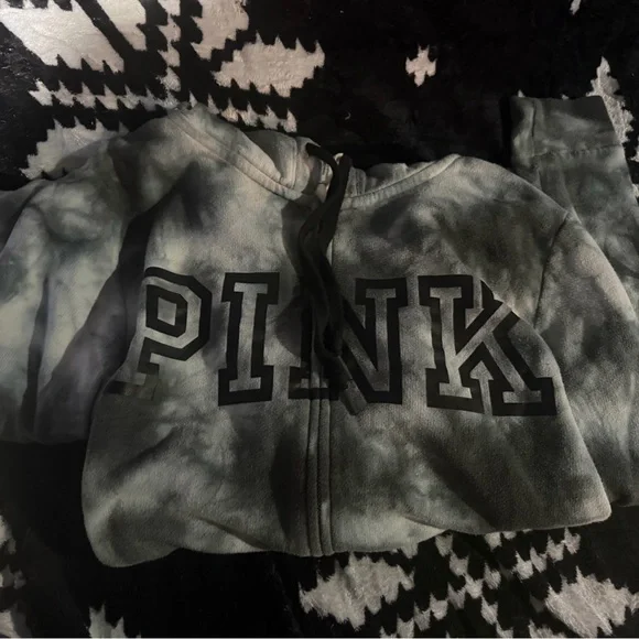 PINK Victoria's Secret Black and Gray Hoodie - Picture 3 of 4